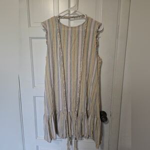 Marine Layer Pastel Multi-Stripe Sleeveless Dress Drop Waist Braided Belt